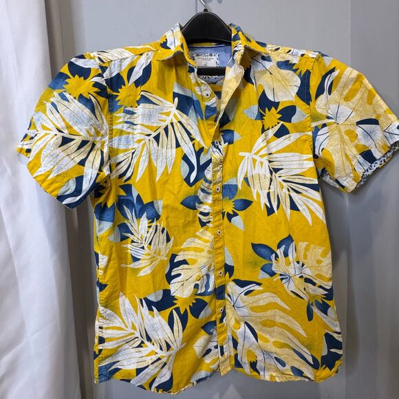 Denim & Flower Other - Denim & Flower Hawaiian Shirt Mens M Yellow Blue Floral Tropical